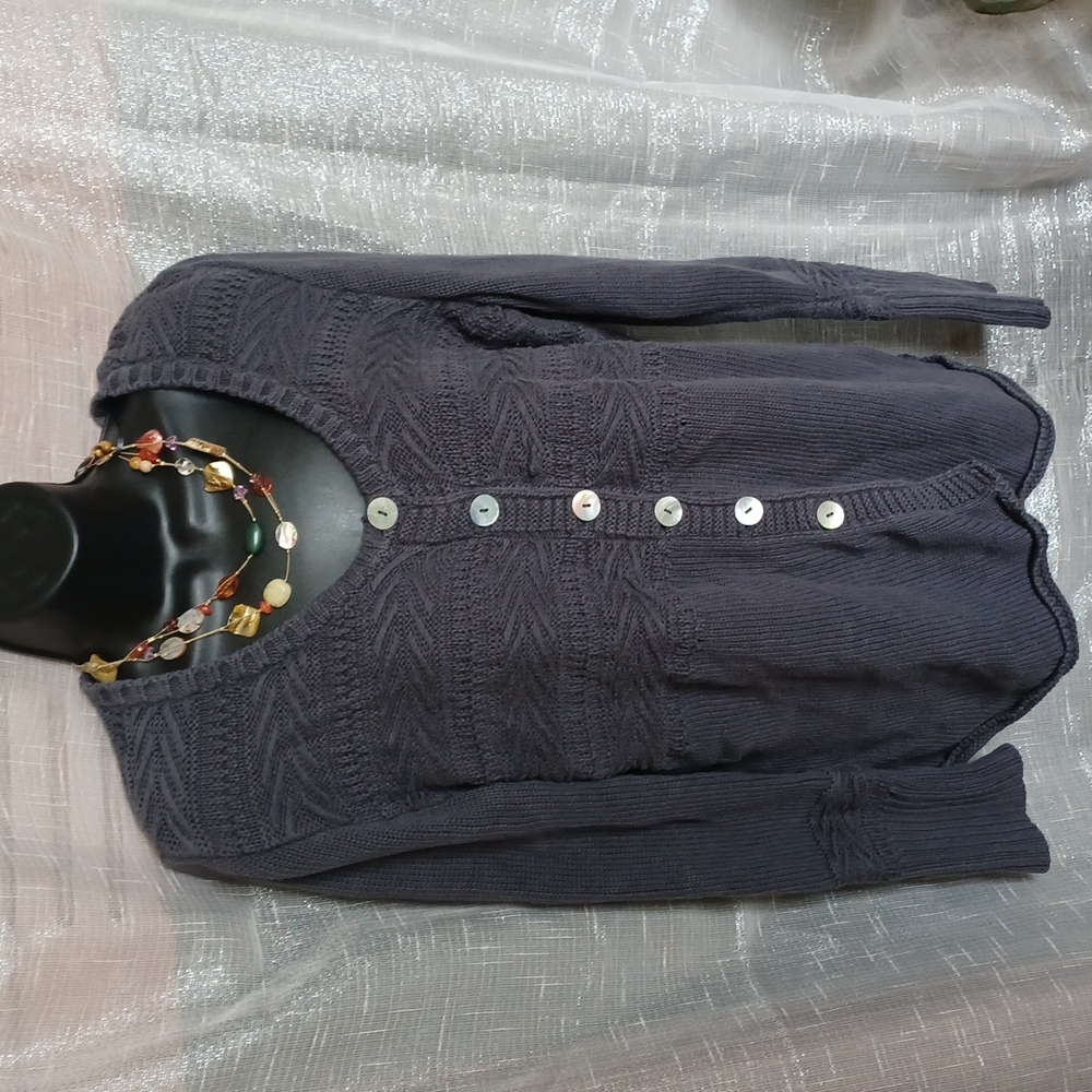 LOGG Womans Cardigan Sweater Long Sleeve XL, Gray, buttoned